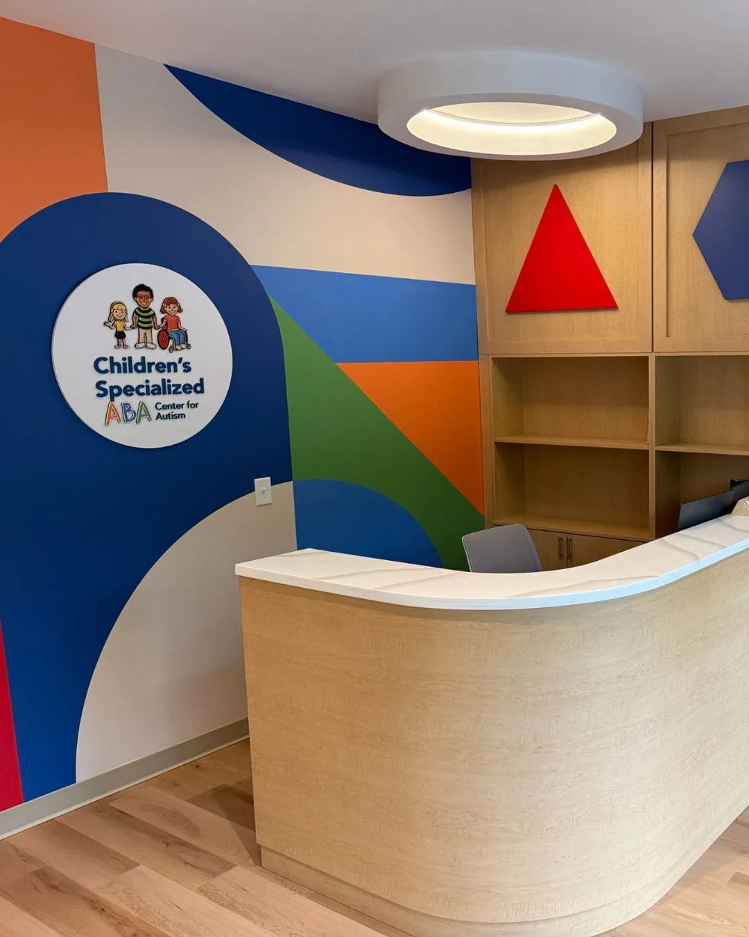 Colorful reception interior at Children's ADA in Greensboro NC